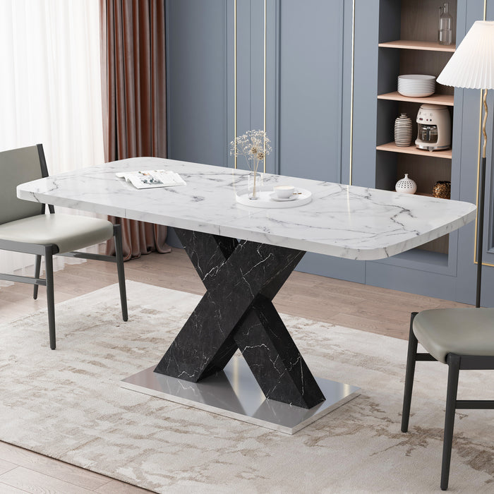 1st Choice Modern Square Stretchable Dining Table in White Marble