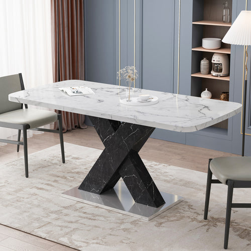 1st Choice Modern Square Stretchable Dining Table in White Marble