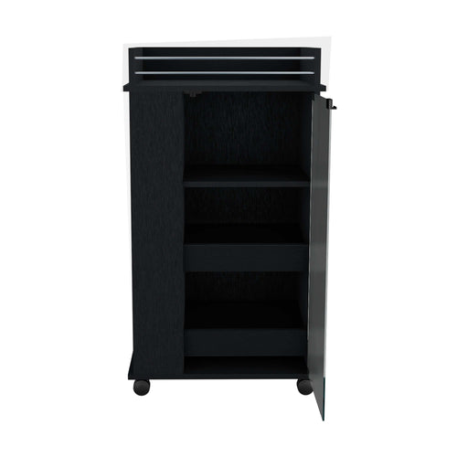 1st Choice Lansing Bar Cart with Glass Door, 2-Side Shelves Casters, Black