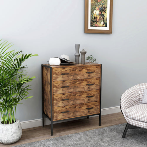 1st Choice Modern Industrial Style 4 Drawer Dresser in Rustic Brown