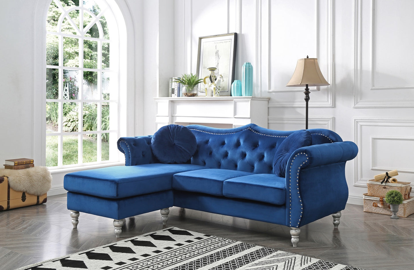 1st Choice Modern Glory Furniture Hollywood Sofa Chaise in Navy Blue
