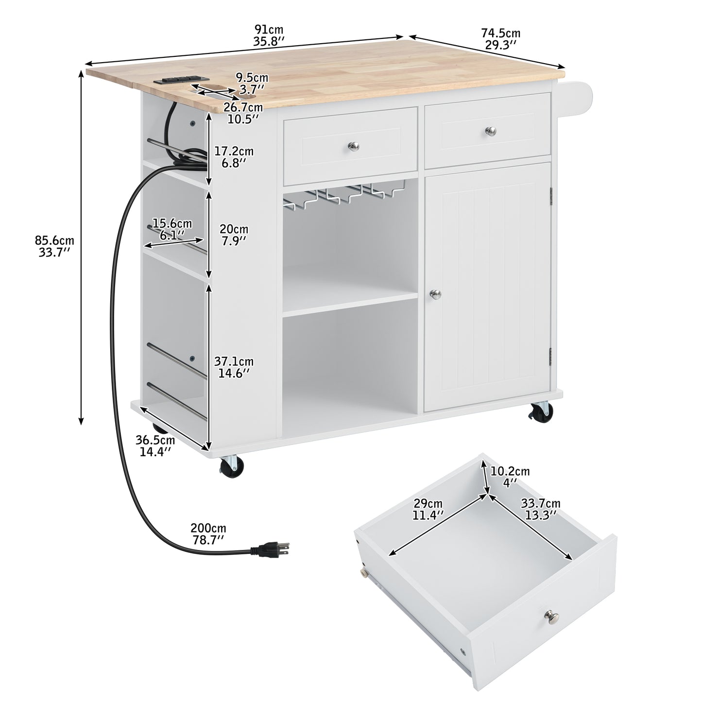 1st Choice Modern Kitchen Island Adjustable Storage with Power Outlet