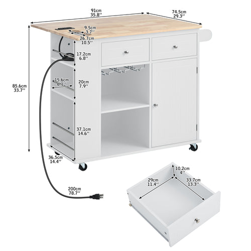 1st Choice Modern Kitchen Island Adjustable Storage with Power Outlet