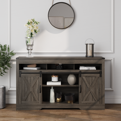 1st Choice 58" Farmhouse Double-Door Three-Layer TV Cabinet in Dark Gray