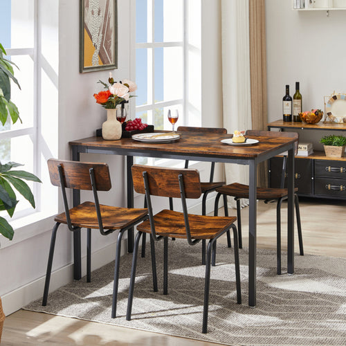 1st Choice Modern Dining Table and Chair Set With Curved Back in Rustic Brown