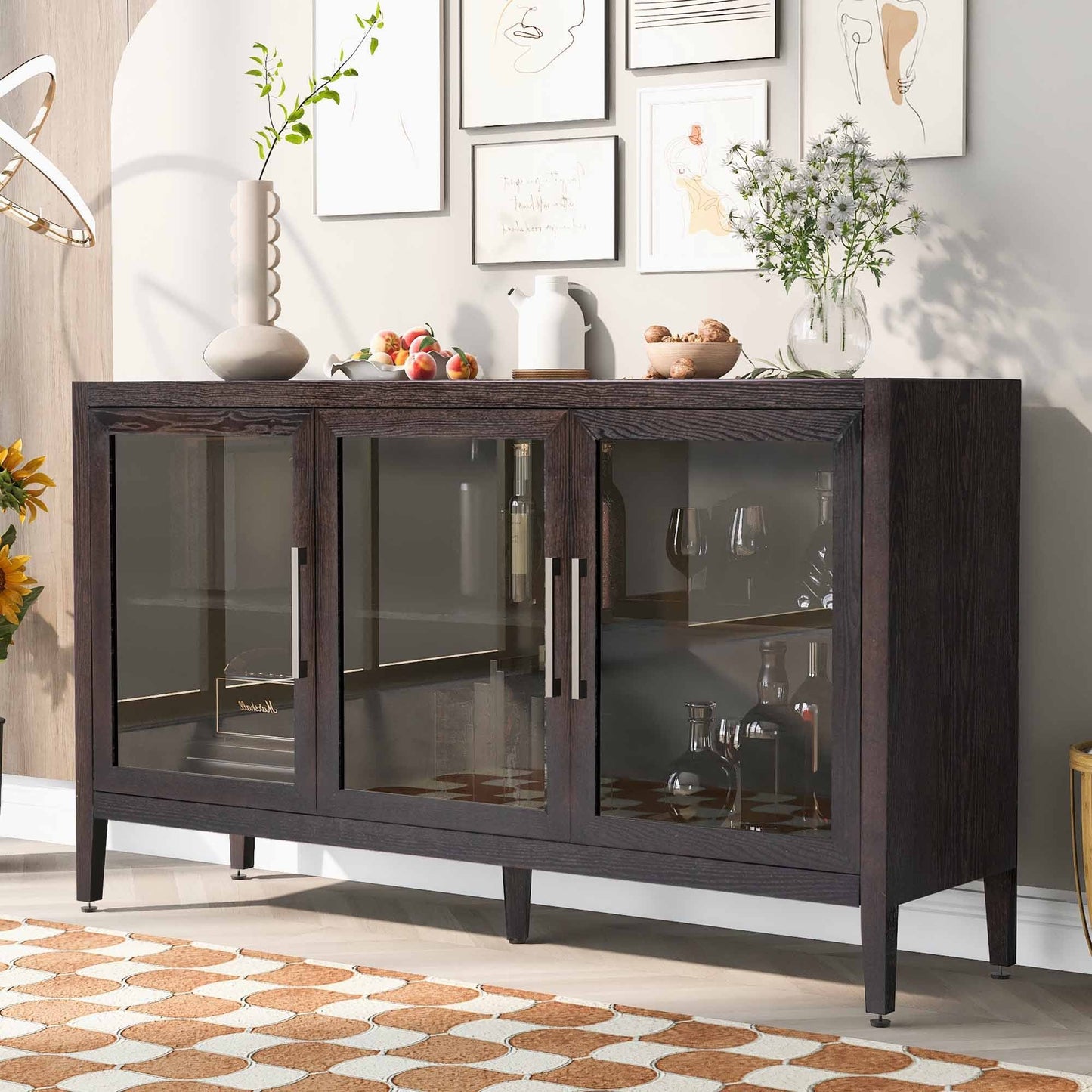 1st Choice U-style Wood Storage Cabinet with Three Tempered Glass Doors