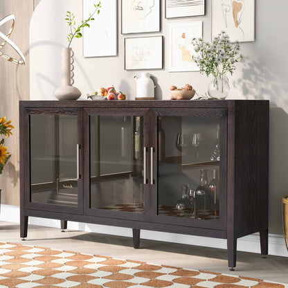1st Choice U-style Wood Storage Cabinet with Three Tempered Glass Doors