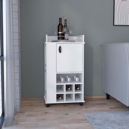 1st Choice Fraser Bar Cart with 6 Built-in Wine Rack Casters in White