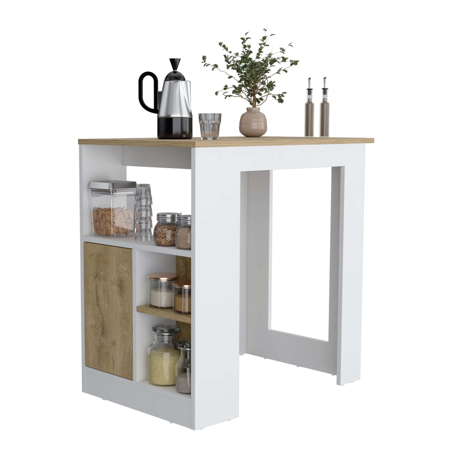 1st Choice Modern Masset Kitchen Island with Side Shelve in White
