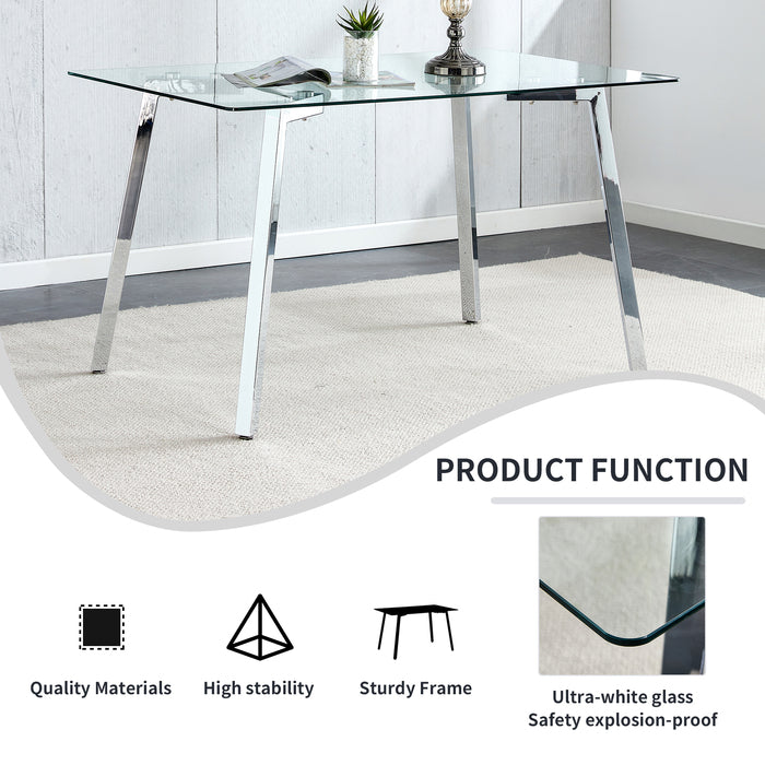 1st Choice Modern Glass Dining Table with 4 Black Dining Chair Set