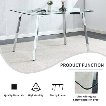 1st Choice Modern Glass Dining Table with 4 Black Dining Chair Set