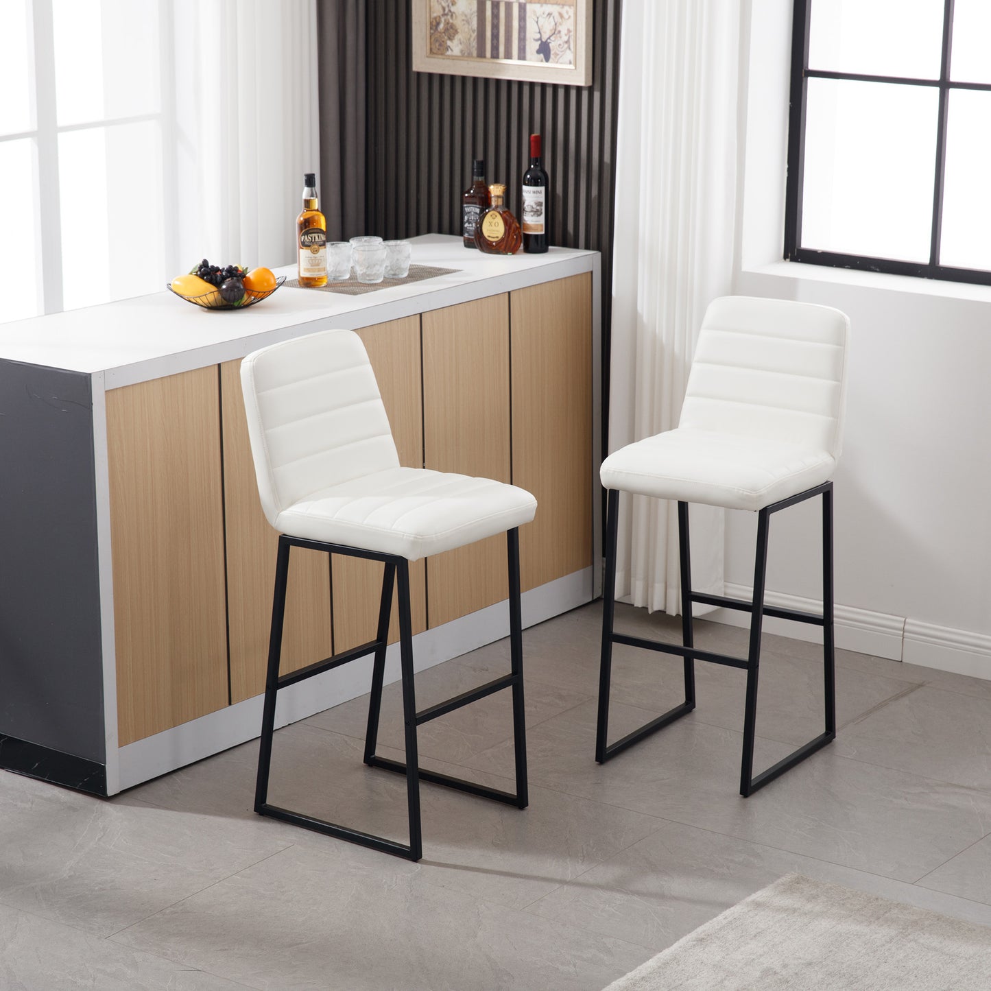 1st Choice Upholstered PU Leather Kitchen Bar Stools Set of 2 - Cream