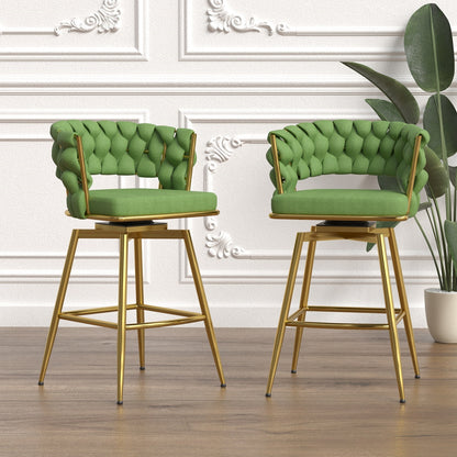 1st Choice Luxurious Green Linen Bar Stools in Golden legs