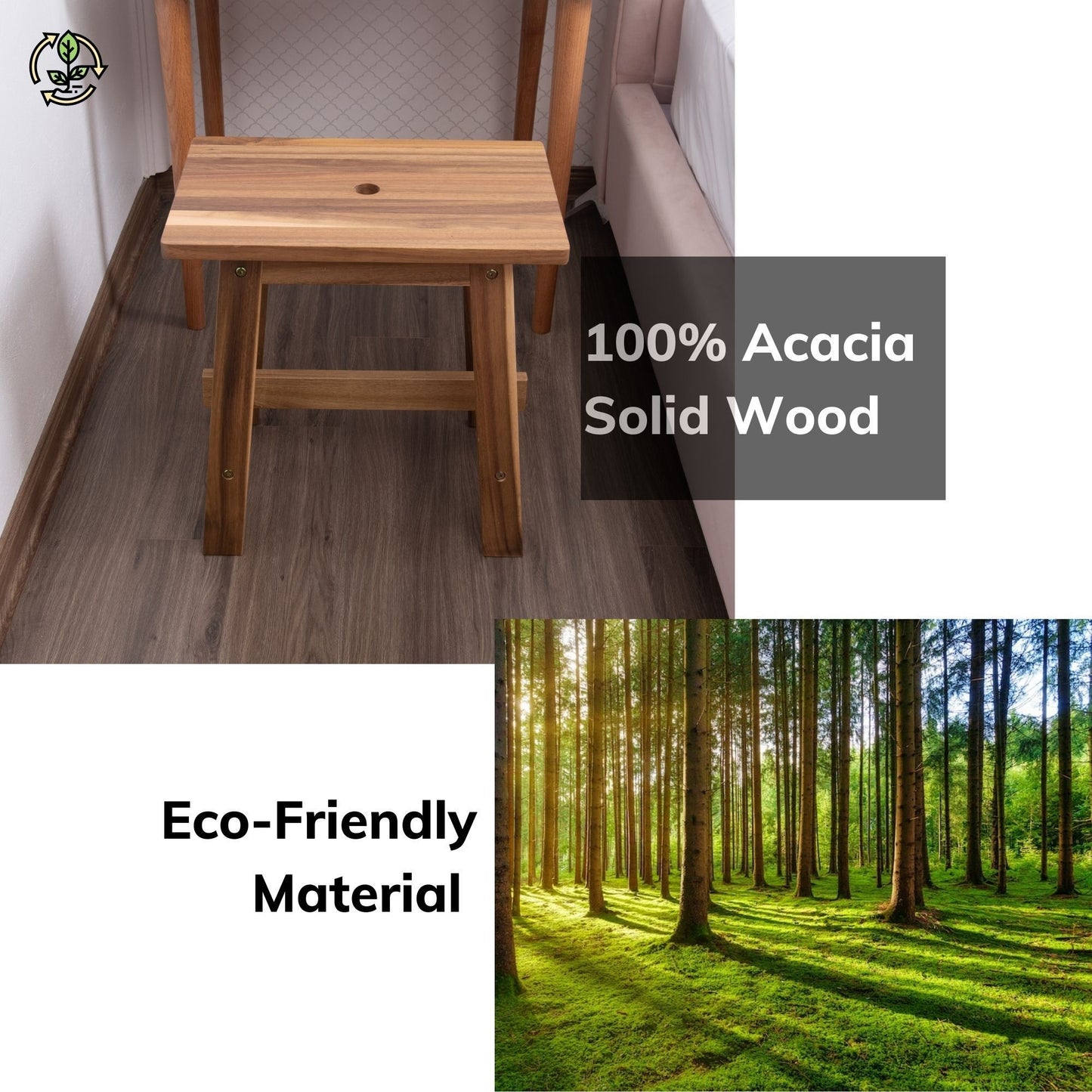 1st Choice Acacia Wood Stool Rectangle End Table in Natural Color