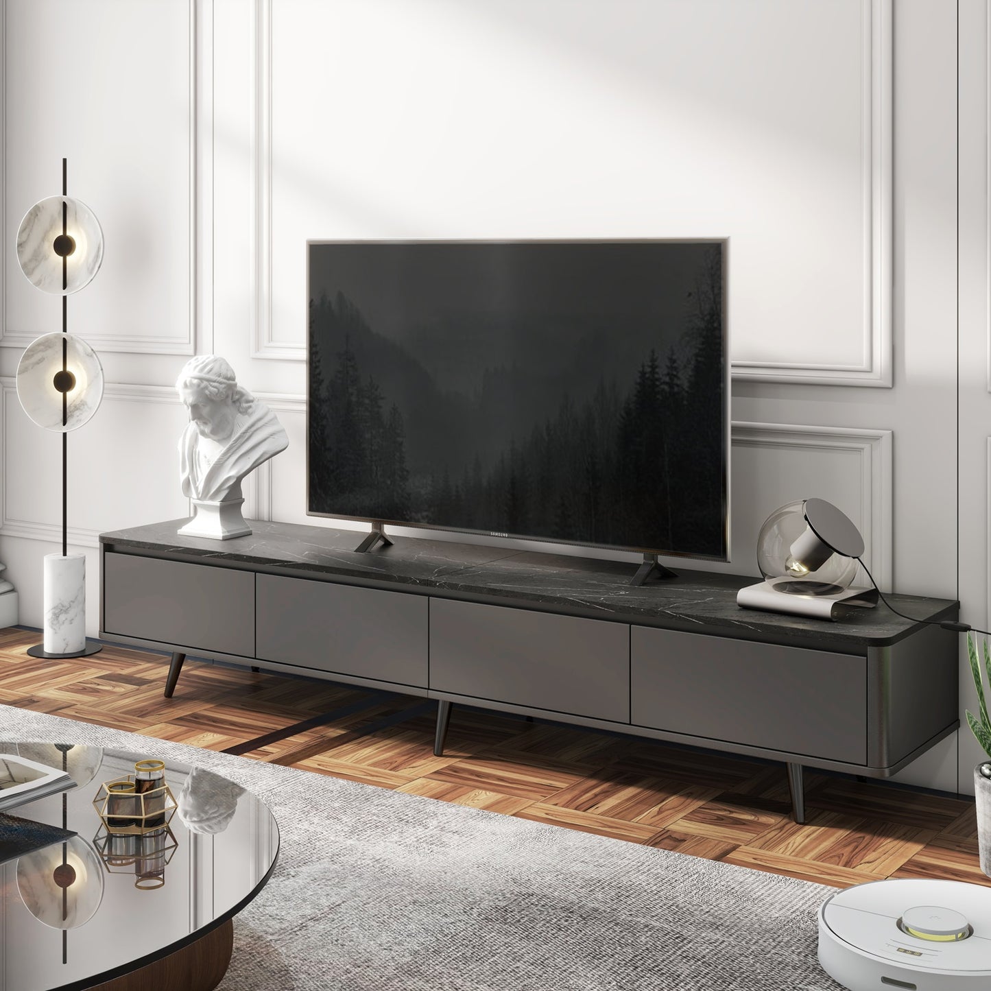1st Choice Elegant Marble Textured TV Stand - Sleek & Durable