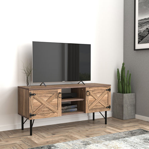 1st Choice Loft Wood 2 Cupboards Vintage TV Stand Cabinet in Walnut