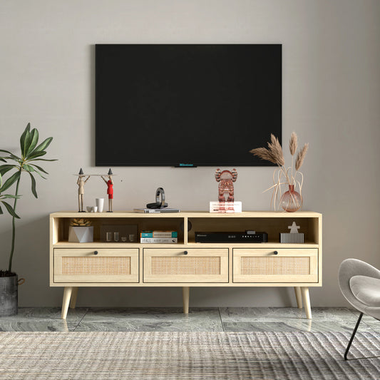 1st Choice Rattan TV Stand Console with Solid Wood Feet in Natural