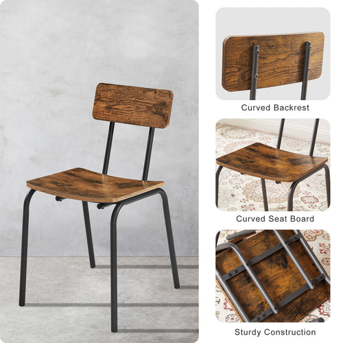 1st Choice Modern Dining Table and Chair Set With Curved Back in Rustic Brown