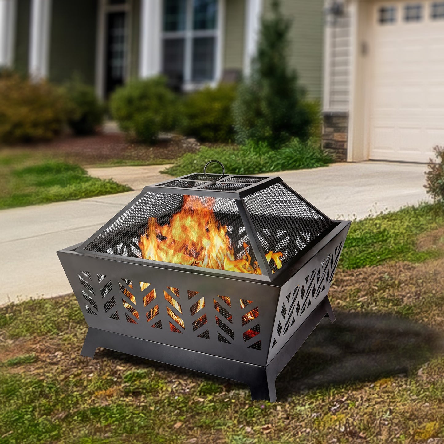 1st Choice Modern Durable Versatile Outdoor 25.98" Square Iron Fire Pit
