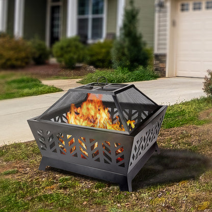 1st Choice Modern Durable Versatile Outdoor 25.98" Square Iron Fire Pit