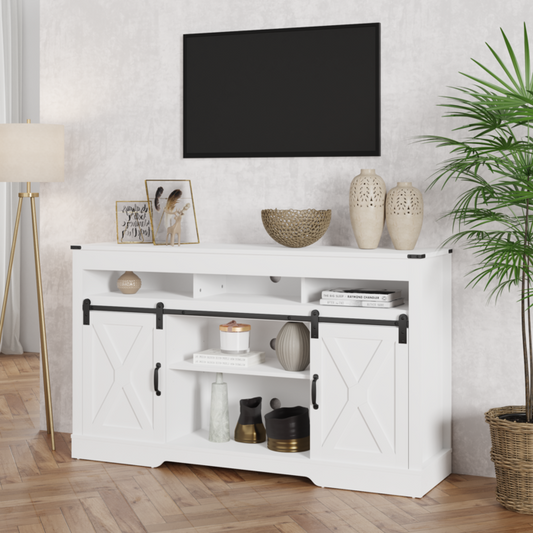 1st Choice 58" Farmhouse Double-Door Three-Layer TV Cabinet in White