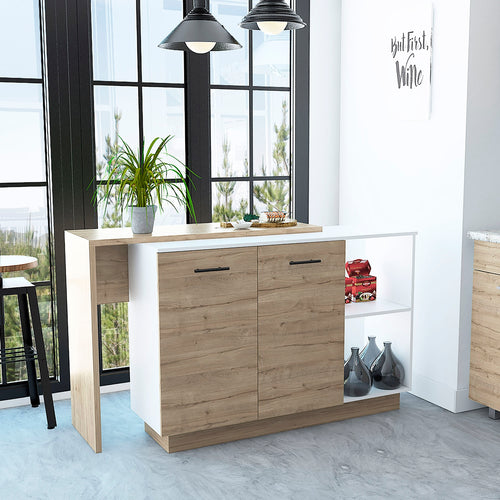 1st Choice Modern Kitchen Island Double Door Cabinets Two External Shelves