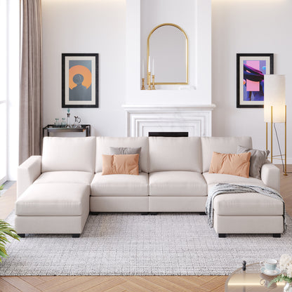1st Choice 3 Pieces U shaped Sofa with Removable Ottomans in Beige