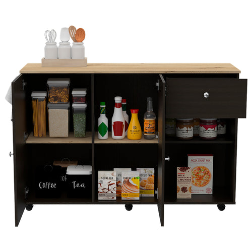 1st Choice Kitchen Island Cart with Double Door Cabinet in Black