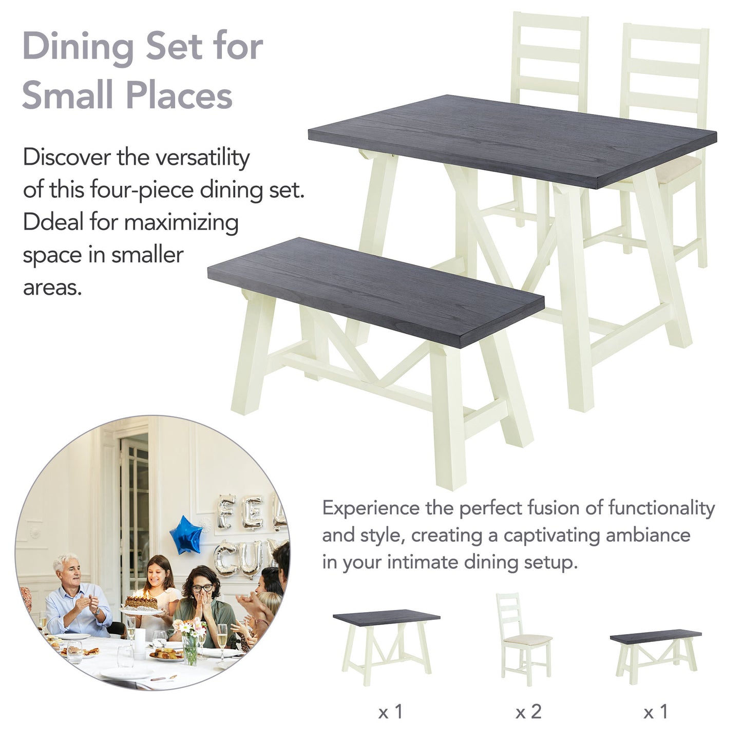 1st Choice 4-Piece Dining Table Set Solid Wood Kitchen Table Set