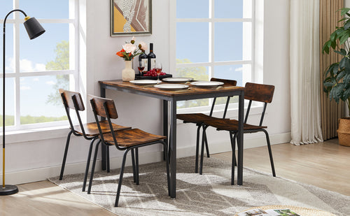 1st Choice Modern Dining Table and Chair Set With Curved Back in Rustic Brown