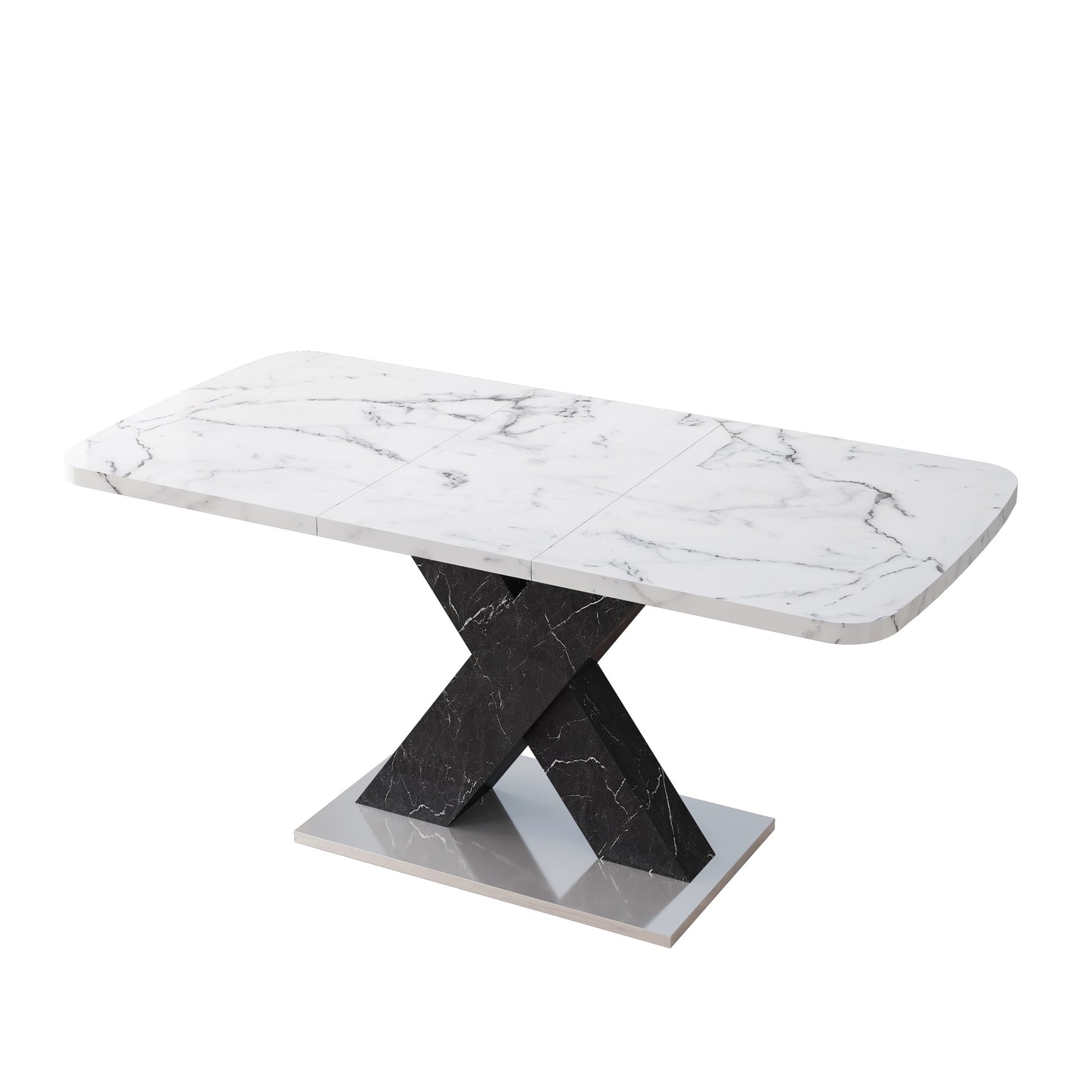 1st Choice Modern Square Stretchable Dining Table in White Marble