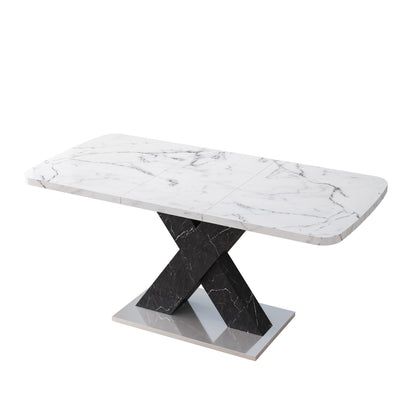 1st Choice Modern Square Stretchable Dining Table in White Marble
