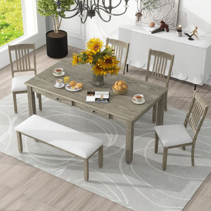1st Choice 6-Piece Retro 72'L Rectangular Dining Table Set with 4 Drawers