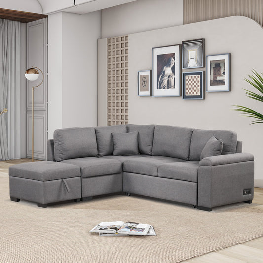 1st Choice Sleeper Sectional Sofa L-Shape Corner Couch Sofa-Bed in Grey