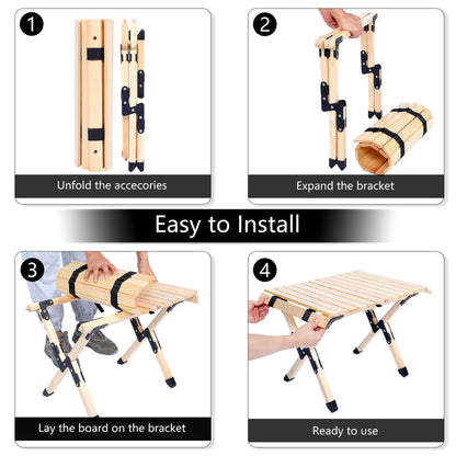 1st Choice Folding Wooden Picnic Camping Roll Up Table with Carry Bag