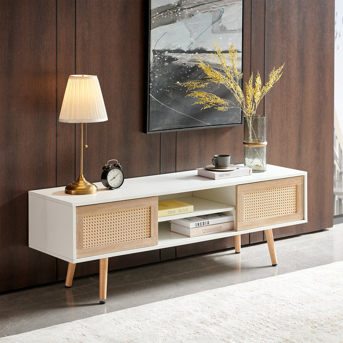 1st Choice 55.12" Rattan TV cabinet with Double Sliding Doors Storage