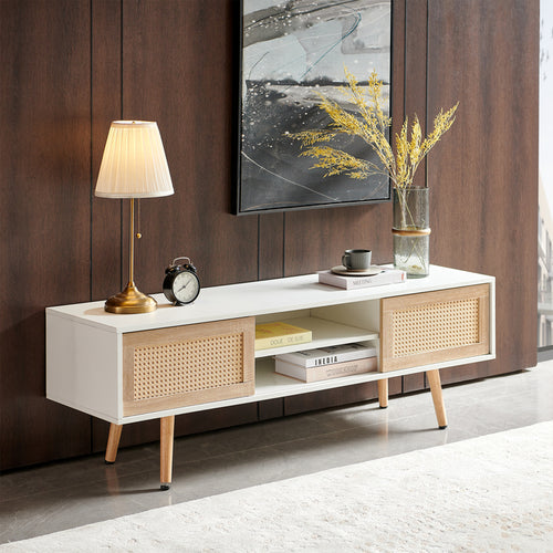 1st Choice 55.12" Rattan TV cabinet with Double Sliding Doors Storage