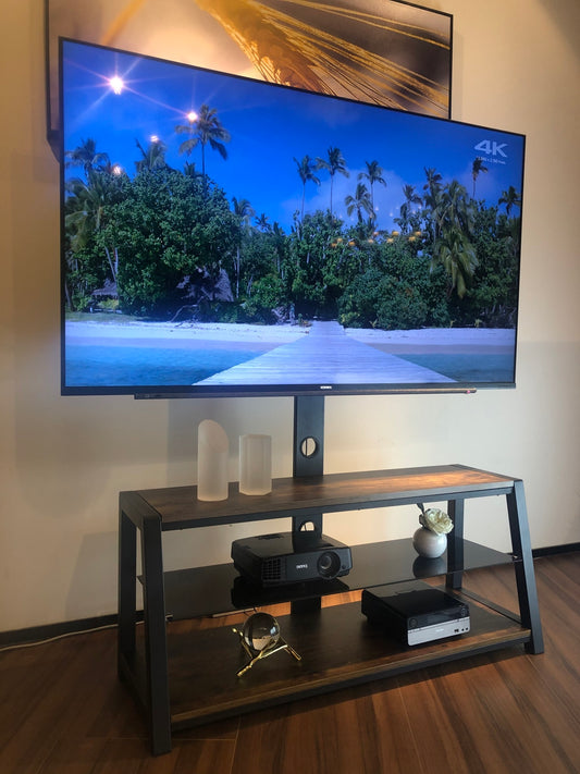 1st Choice Wooden Storage TV Stand Black Tempered Glass Height Adjustable