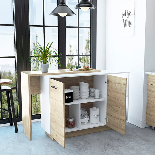 1st Choice Modern Kitchen Island Double Door Cabinets Two External Shelves