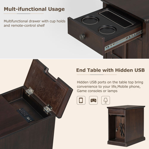 1st Choice Vintage Livingroom End Table Side Table with USB Ports