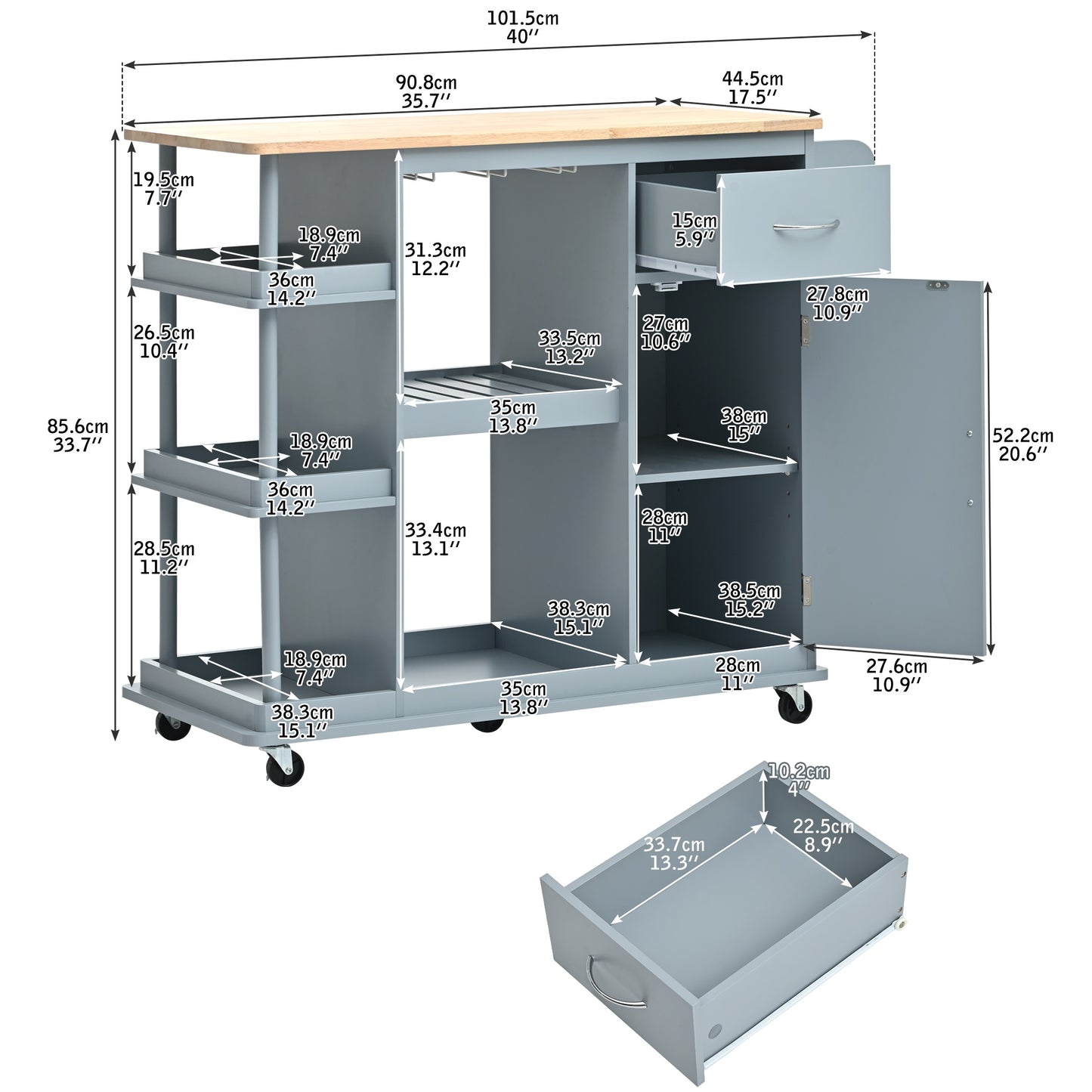 1st Choice Multipurpose Kitchen Cart Cabinet with Side Storage Shelves