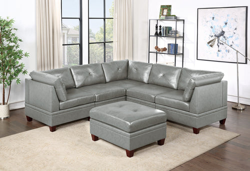 1st Choice Genuine Leather Grey Color Tufted 6pc Modular Sectional Sofa Set