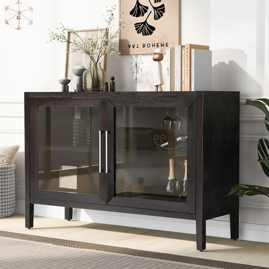 1st Choice Wood Storage Cabinet with Two Tempered Glass Doors in Walnut