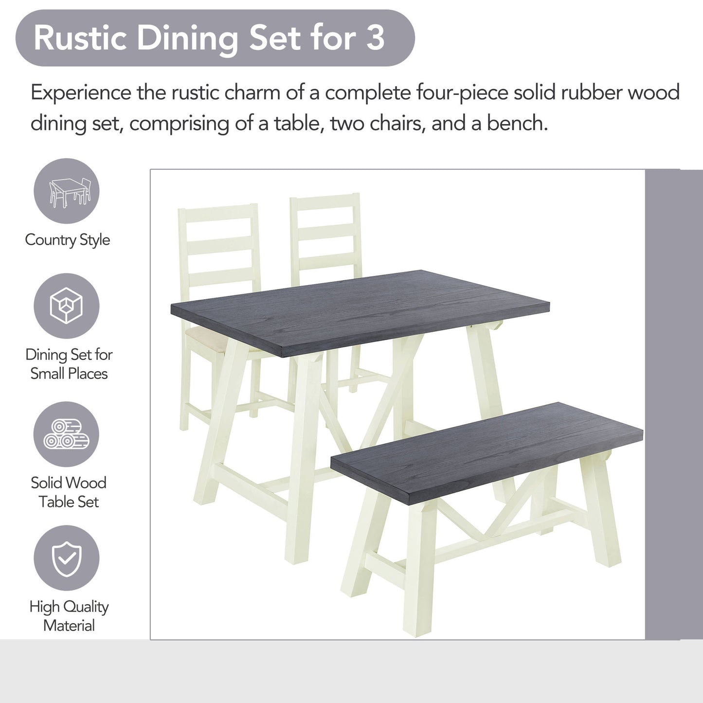 1st Choice 4-Piece Dining Table Set Solid Wood Kitchen Table Set