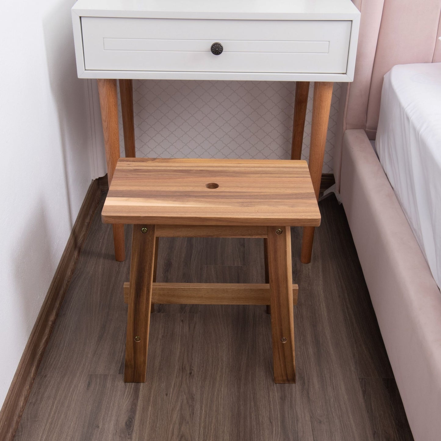1st Choice Acacia Wood Stool Rectangle End Table in Natural Color