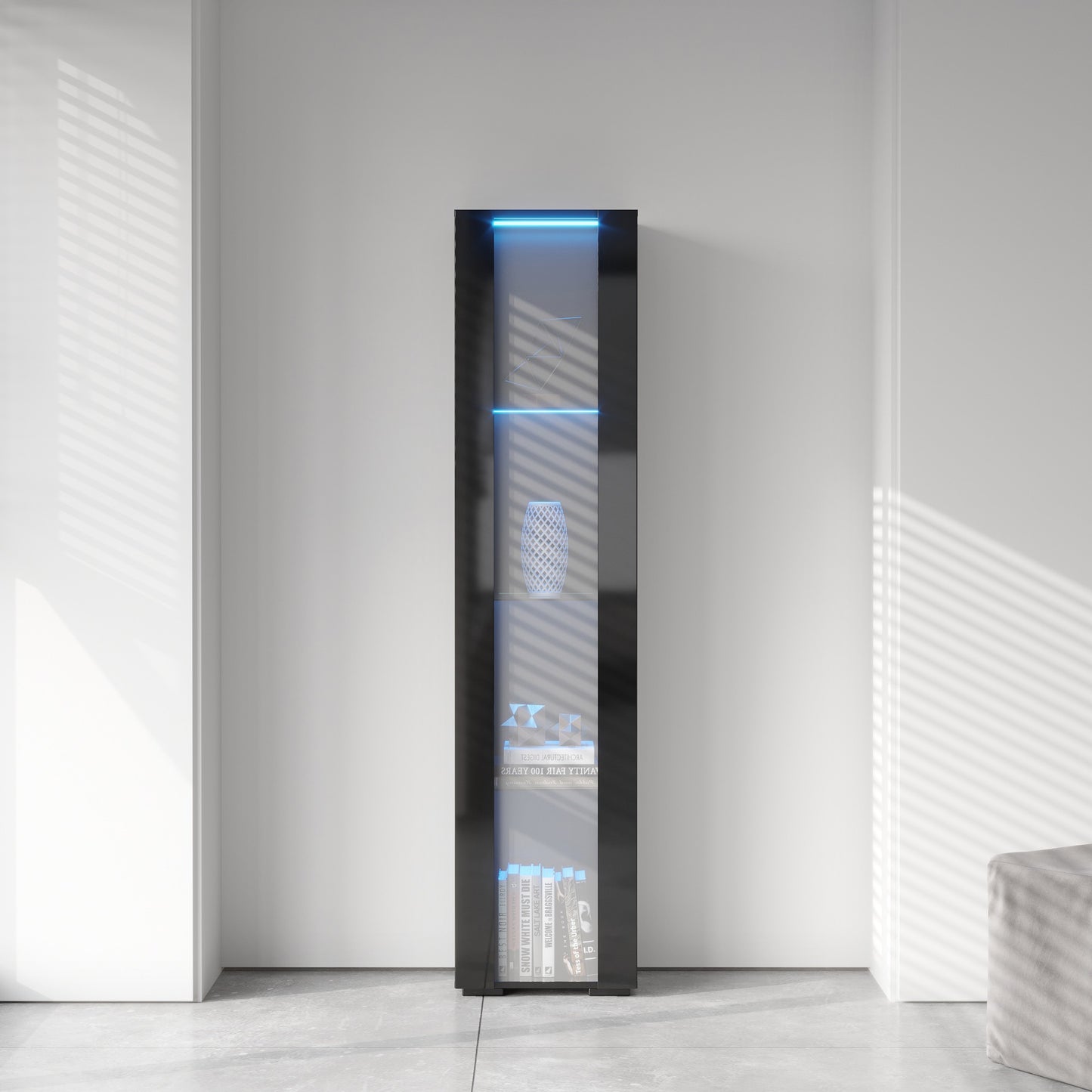 1st Choice Modern Side Cabinet with Aluminum Strip Lamp in Black