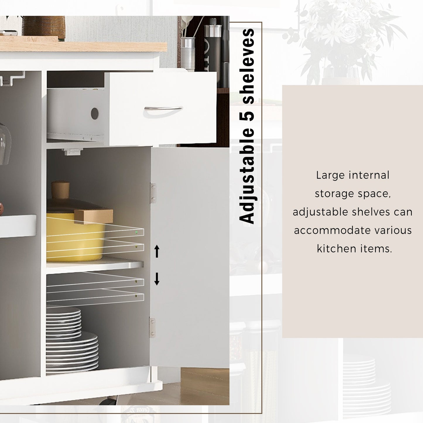 1st Choice Multipurpose Kitchen Cart Cabinet with Side Storage Shelves