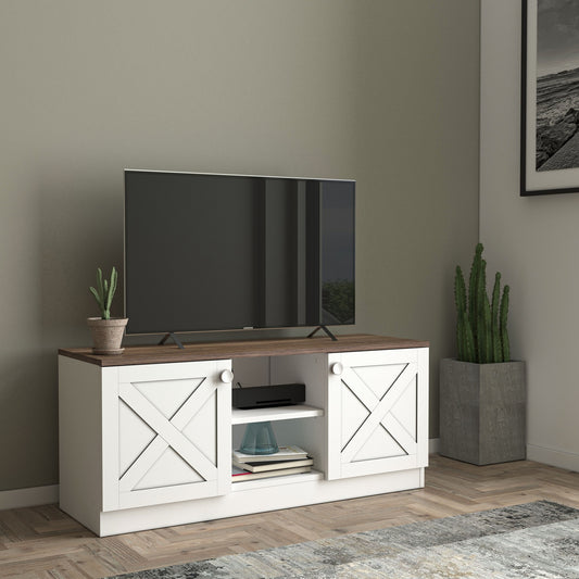 1st Choice Costal Wood Base 2 Cupboards Vintage TV Stand in White